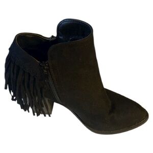 EUC WILD DIVA Ankle Booties, Sz 7, Faux Suede Leather, Fringe, Block, Western